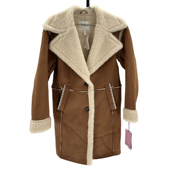 Avec Les Filles Brown Polyester Faux-Shearling Coat Size XXS - Picture 2 of 4